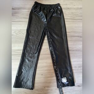 Hello Kitty By Sanrio Kids Girls Faux Leather Black Pants Embroidered Size 10